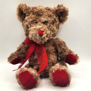DAN DEE Vtg. Collector's Choice Brown Stuffed Bear Red Bow Paws Dual Texture 13"